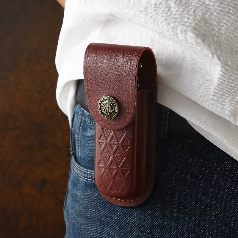 Funda táctica cuero genuino para cuchillo de bolsillo - imagen 3