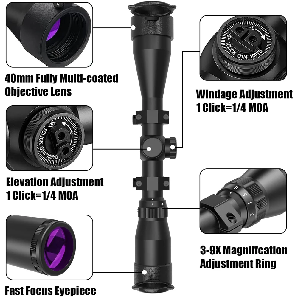 Mira telescópica 3-9x40 Mil-Dot visor rifle caza táctico - imagen 2
