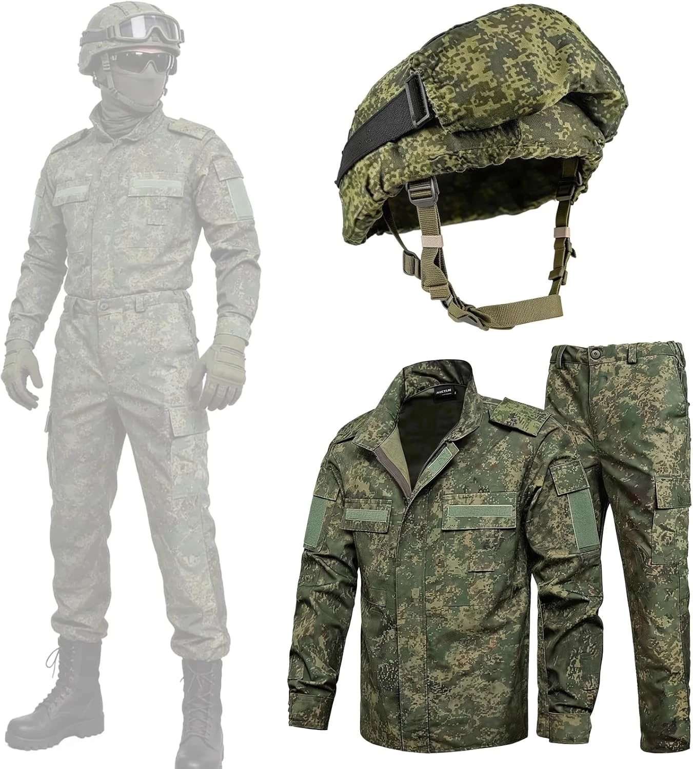 Uniforme táctico EMR ruso con casco FAST Bump para airsoft y paintball