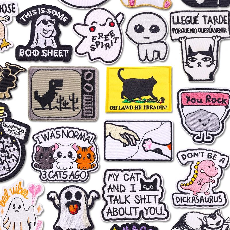 Parche termoadhesivo gato fantasma bordado para ropa y manualidades - imagen 4