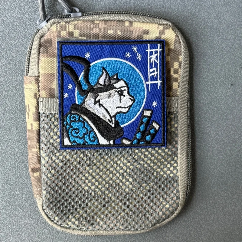 Parche táctico bordado gato samurái japonés con velcro para mochila - imagen 3