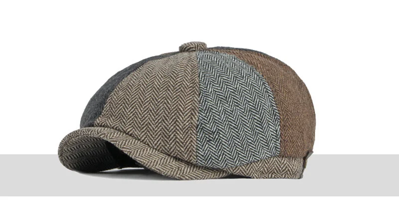 Gorra tipo newsboy de tweed con diseño de espiga