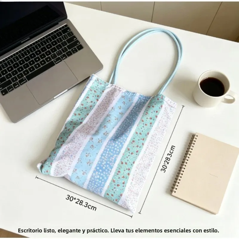 Bolso tote de lona con diseño floral estilo francés coreano para mujer