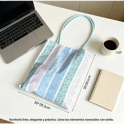 Bolso tote de lona con diseño floral estilo francés coreano para mujer