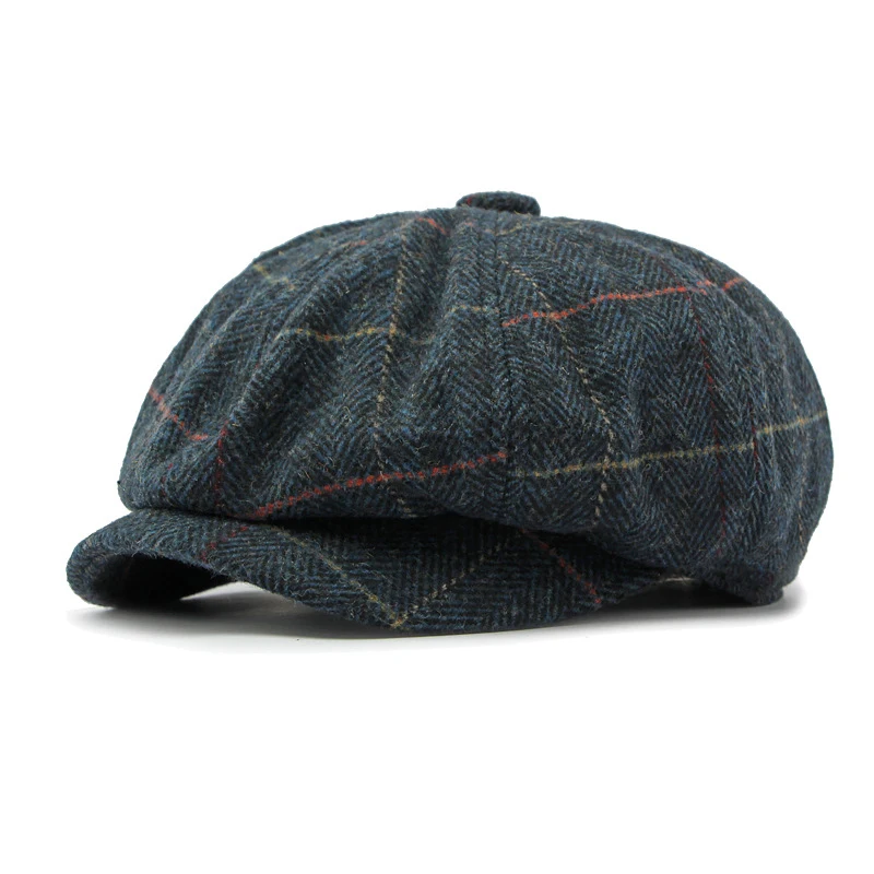 Gorra plana tweed de espiga retro octogonal para hombre y mujer