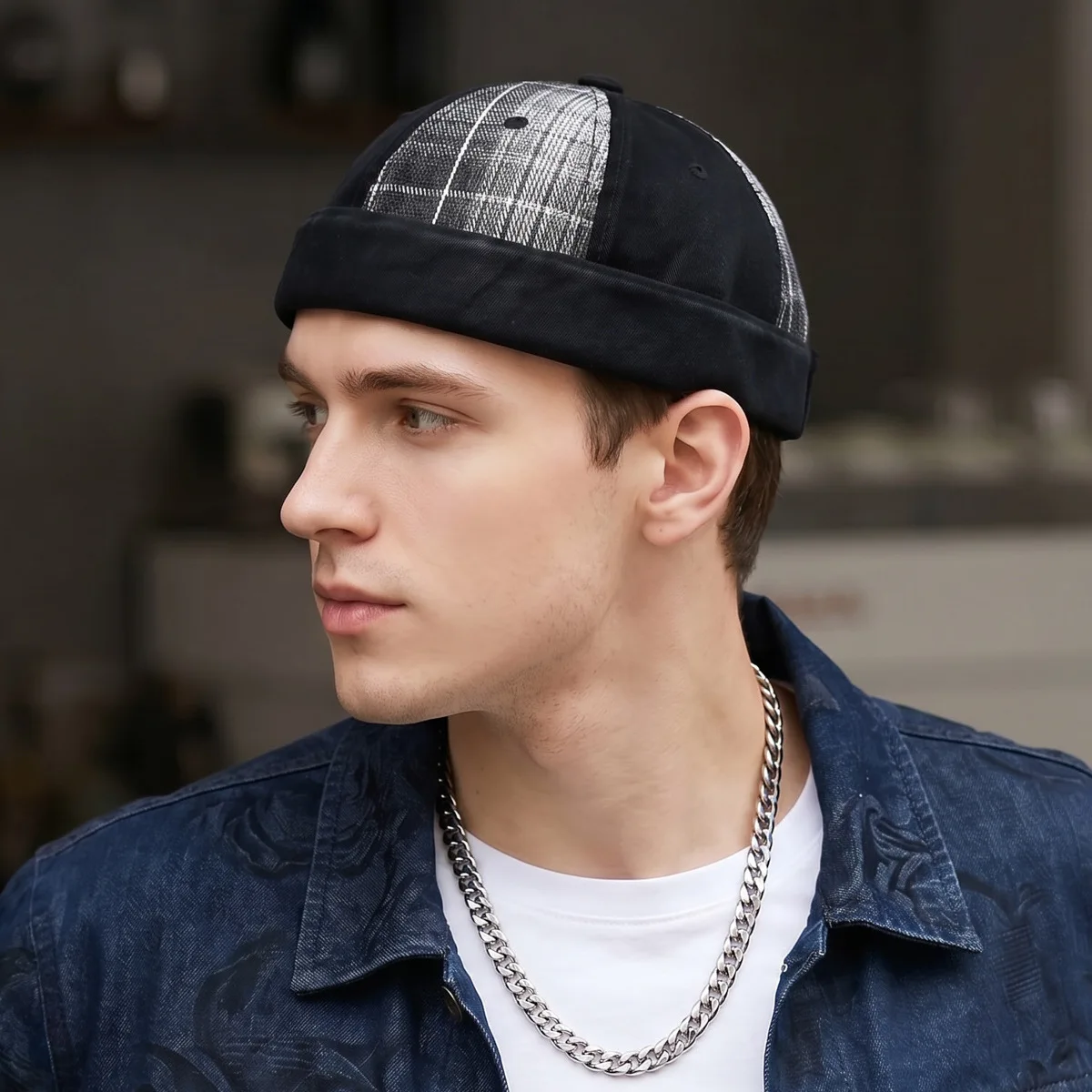 Gorro Docker retro ajustable con parches, estilo marinero unisex