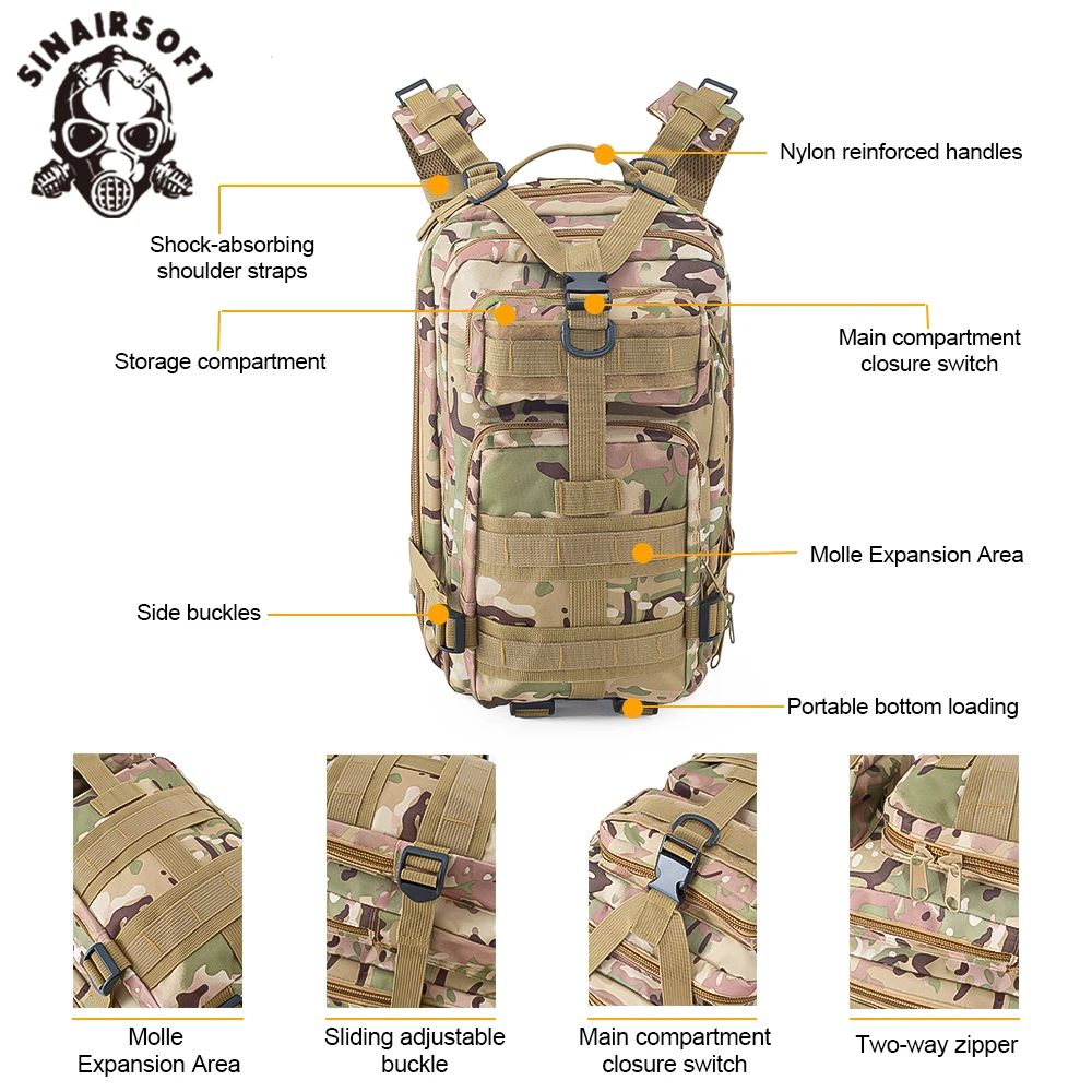 Mochila táctica vista lateral con detalles