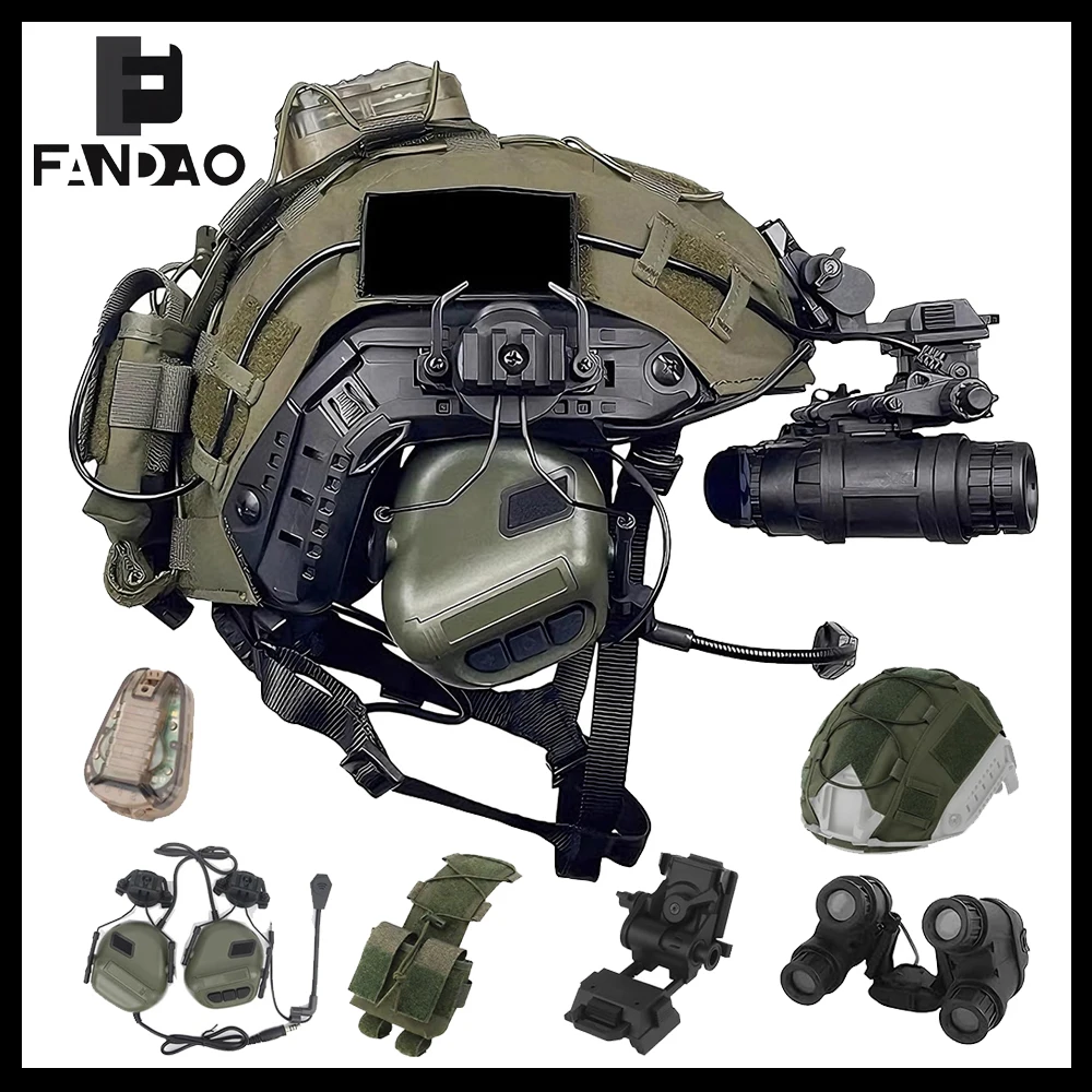 Casco táctico airsoft con NVG abatible y headset PJ