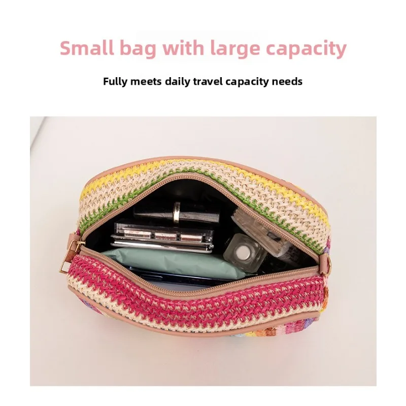 Bolso bandolera de paja multicolor tejido étnico estilo literario - imagen 4