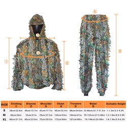 Traje camuflaje biónico selva con hojas, ropa caza y entrenamiento