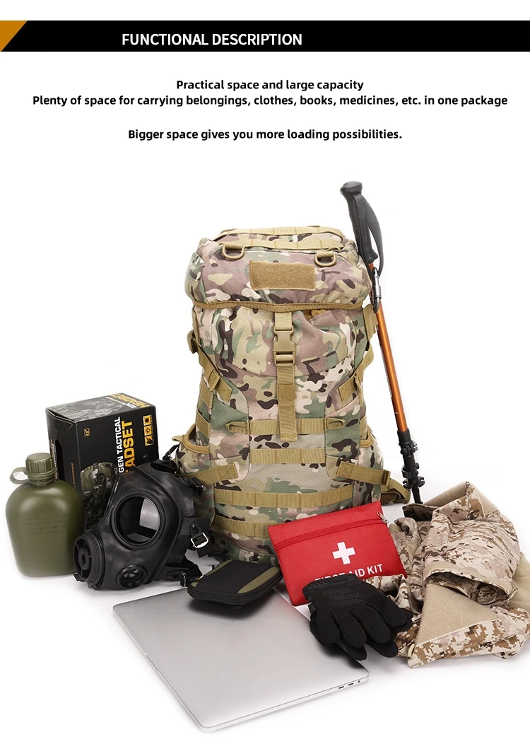 Vista lateral de la mochila táctica