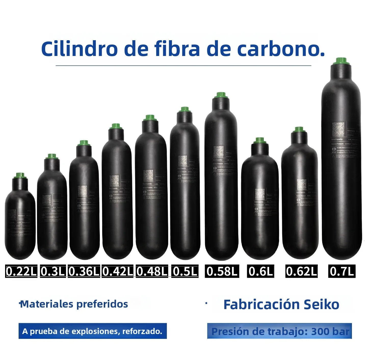 Botella de buceo de fibra de carbono mate HPA, alta presión - imagen 3