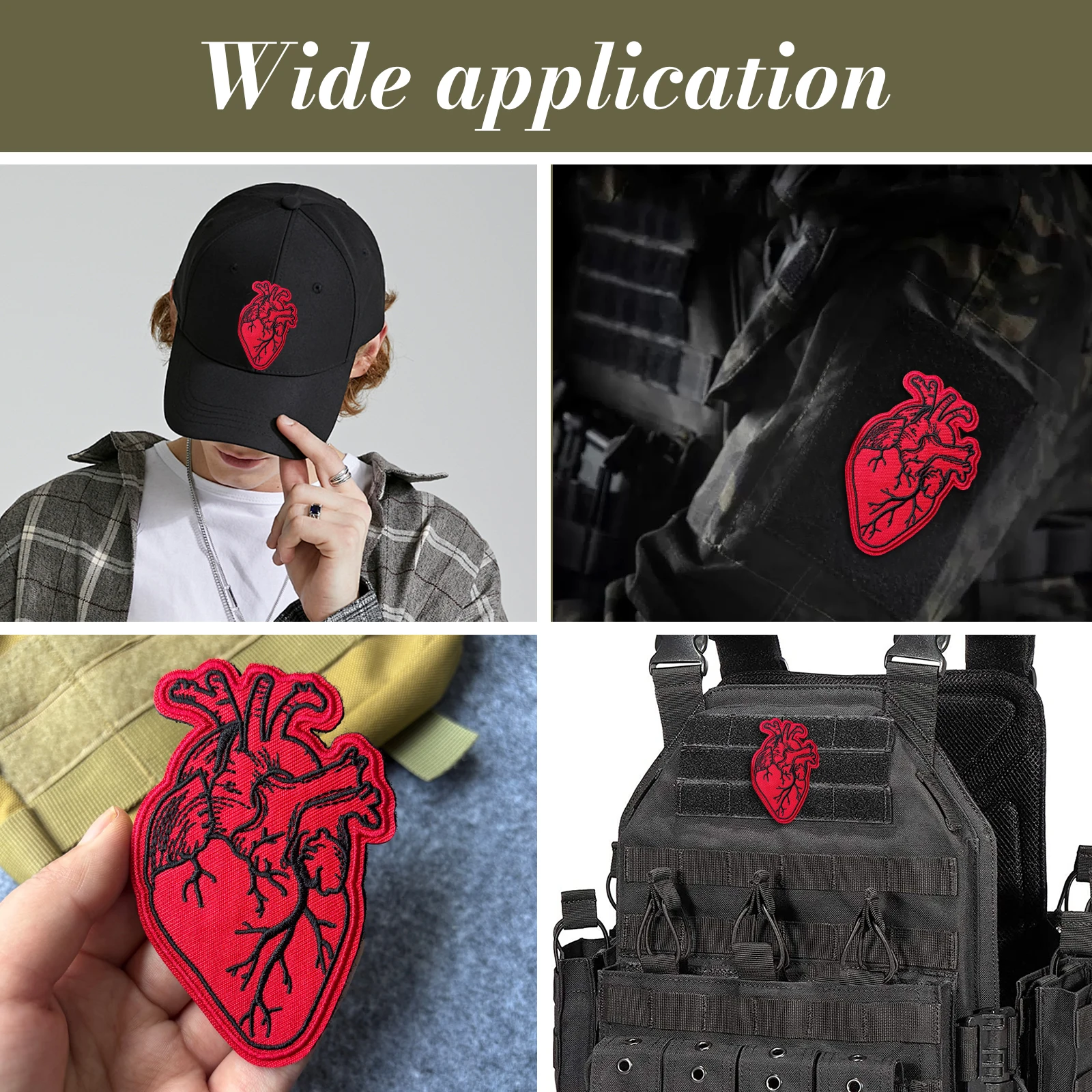 Parche bordado corazón anatómico rojo estilo gótico punk, velcro - imagen 3