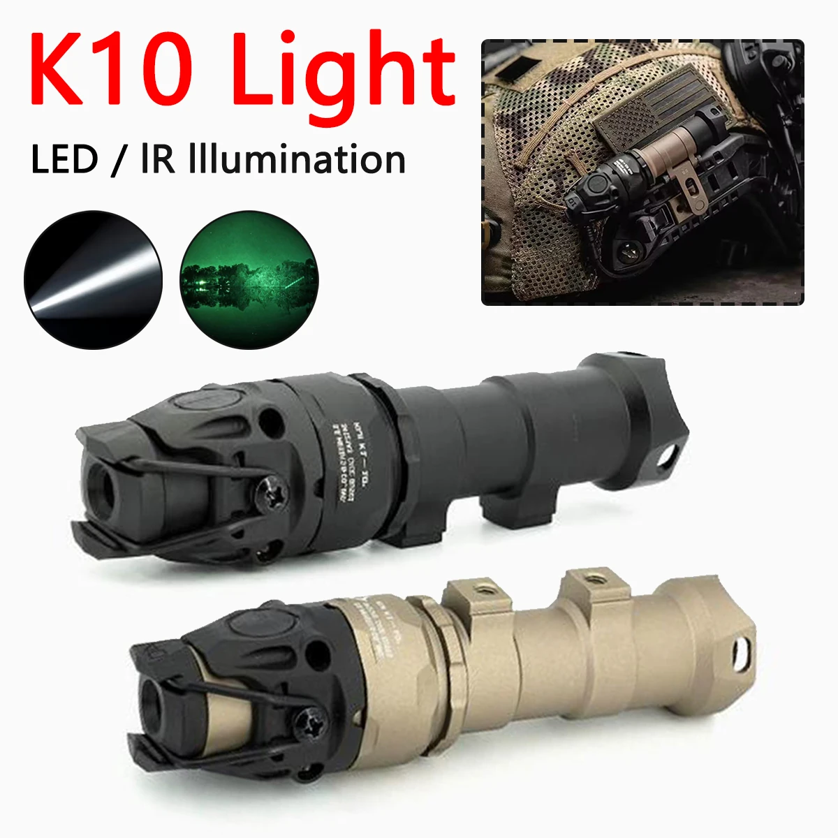 Linterna táctica IR/LED KIJI K10 850nm aluminio CNC para caza y exploración