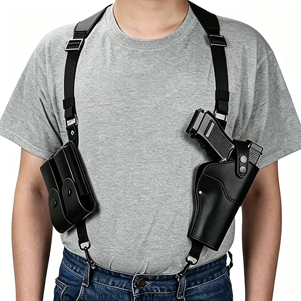 Funda de hombro pistola 1911 cuero ajustable con doble bolsa cargadores - imagen 3