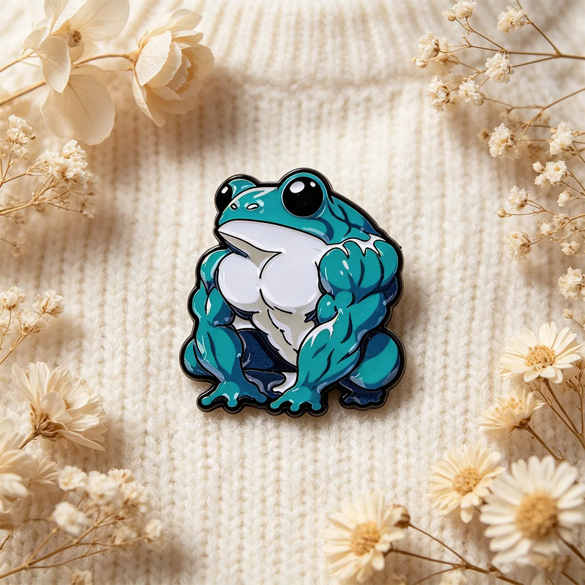 Pin de esmalte rana musculosa – broche animal para mochila - imagen 2
