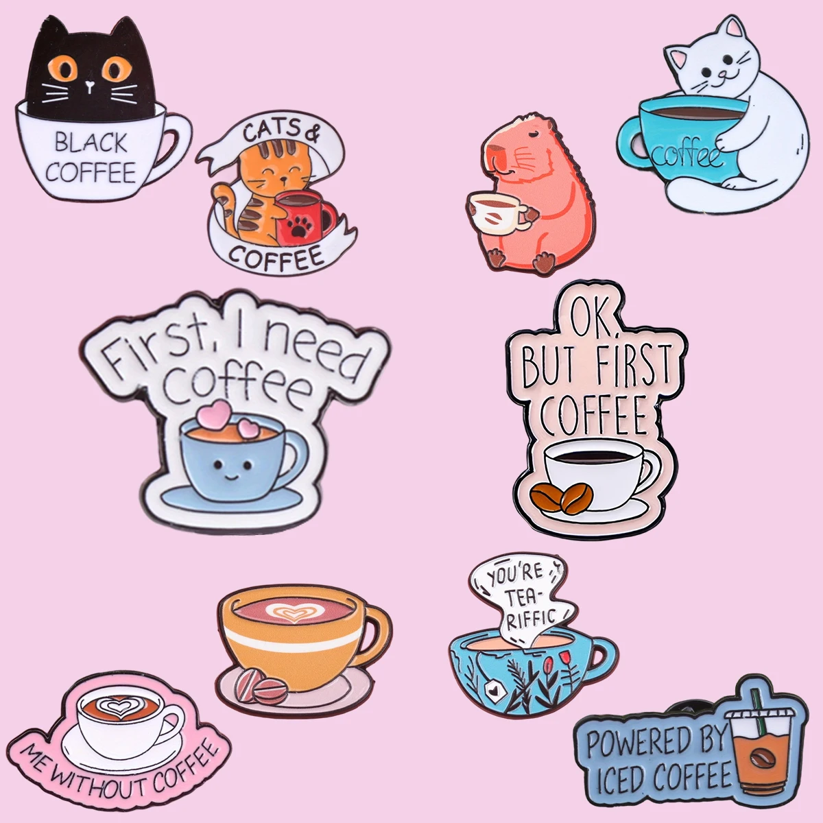 Insignia esmaltada de café con mascotas y texto estampado - imagen 2