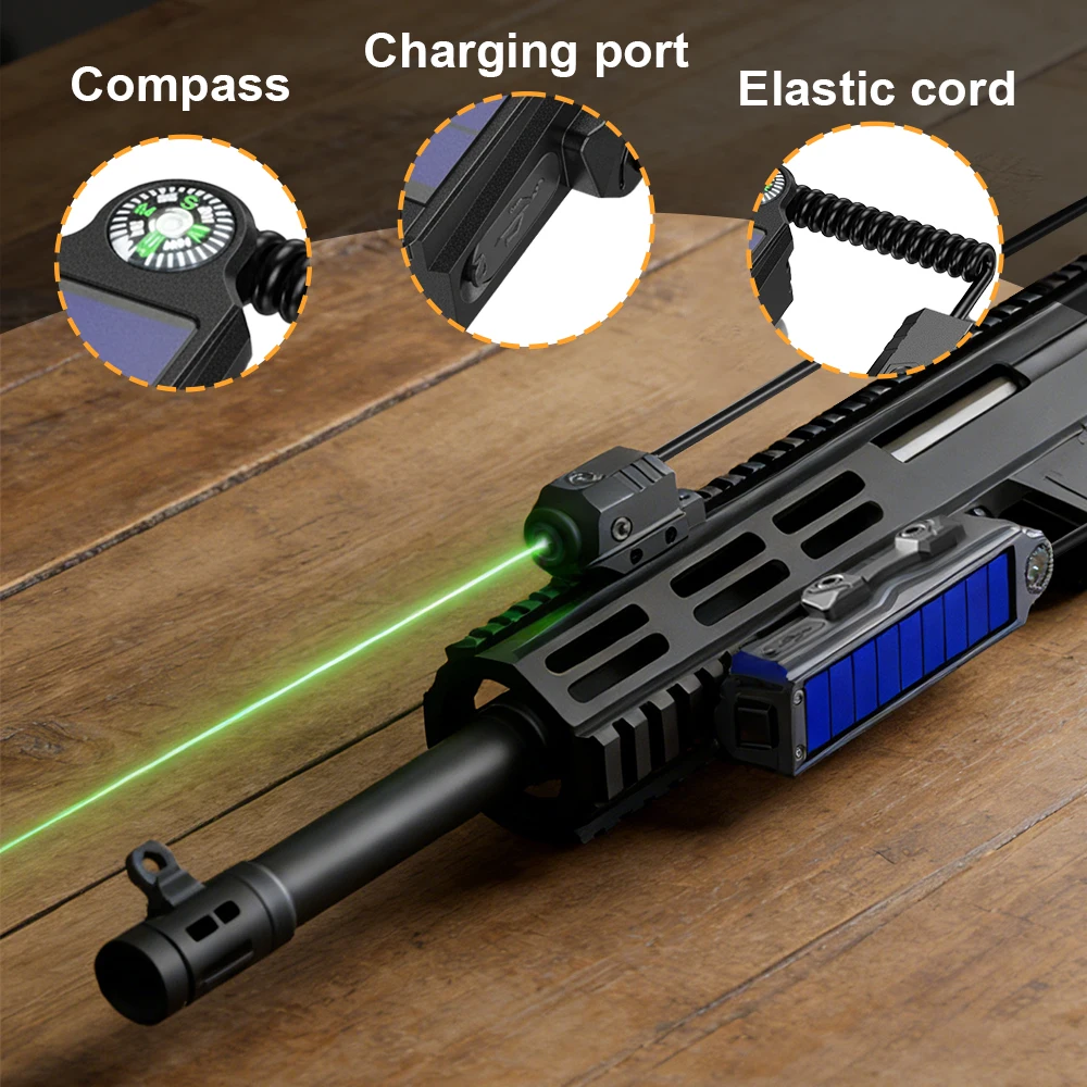 Mira Láser Táctica Verde de Alta Precisión, Carga Solar USB y Brújula