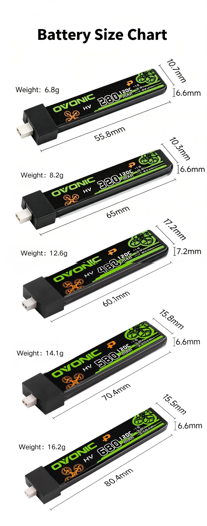 Batería LiPo OVONIC 3,8 V 1S para helicóptero RC