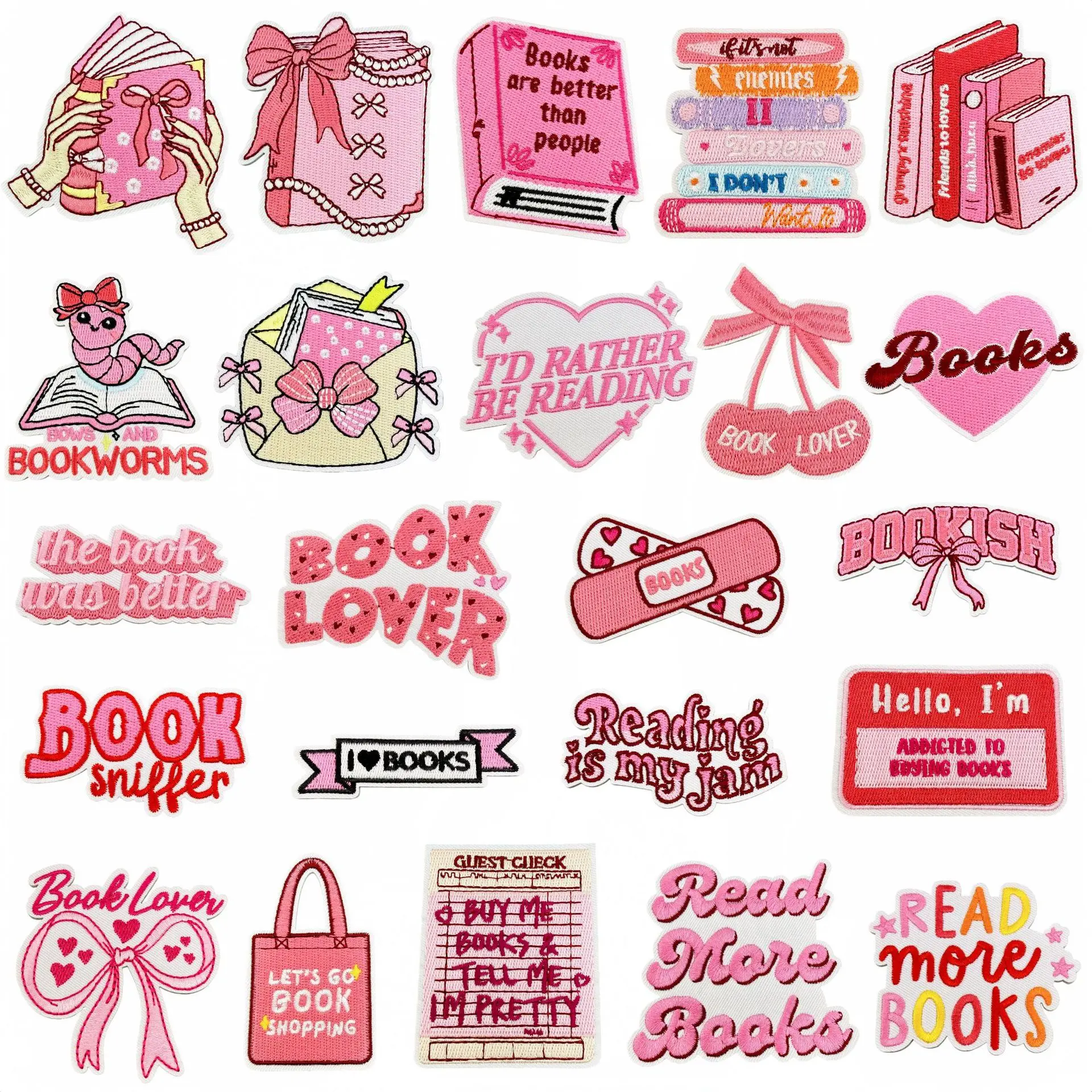 Pink Books Parche bordado termoadhesivo de libros para mochila - imagen 3
