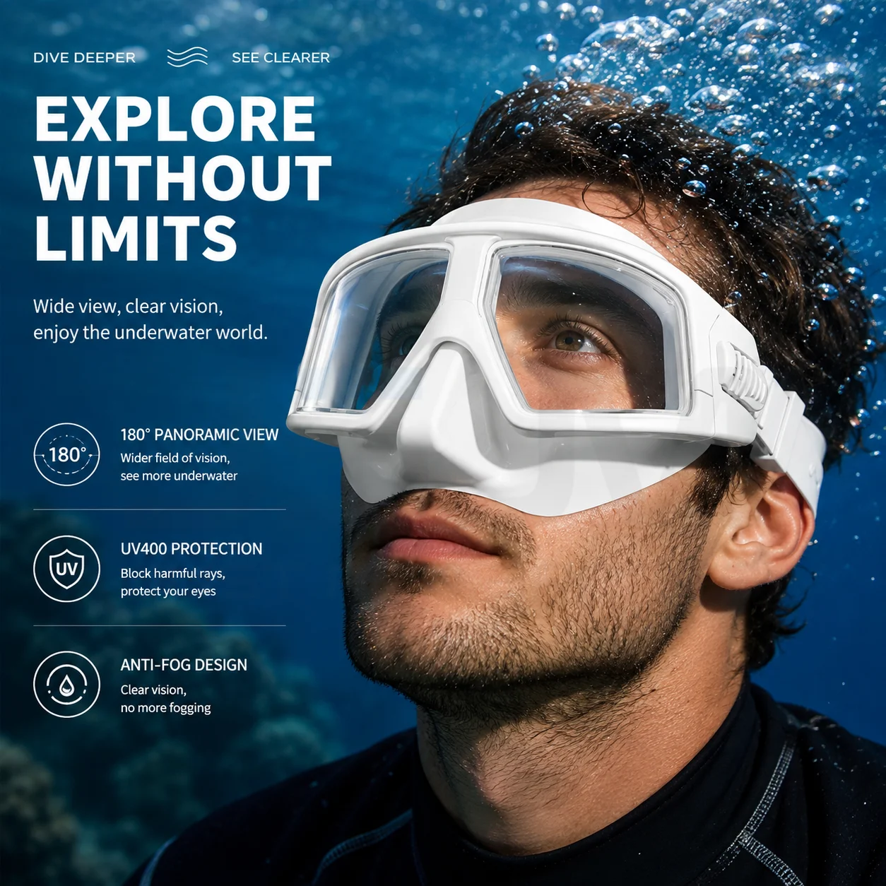 JSJM Máscara de buceo de bajo volumen antivaho para apnea y snorkel - imagen 3