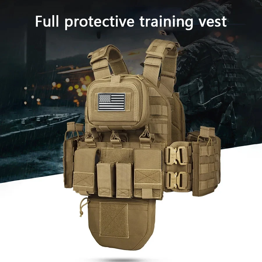 Vista del chaleco táctico con sistema modular MOLLE