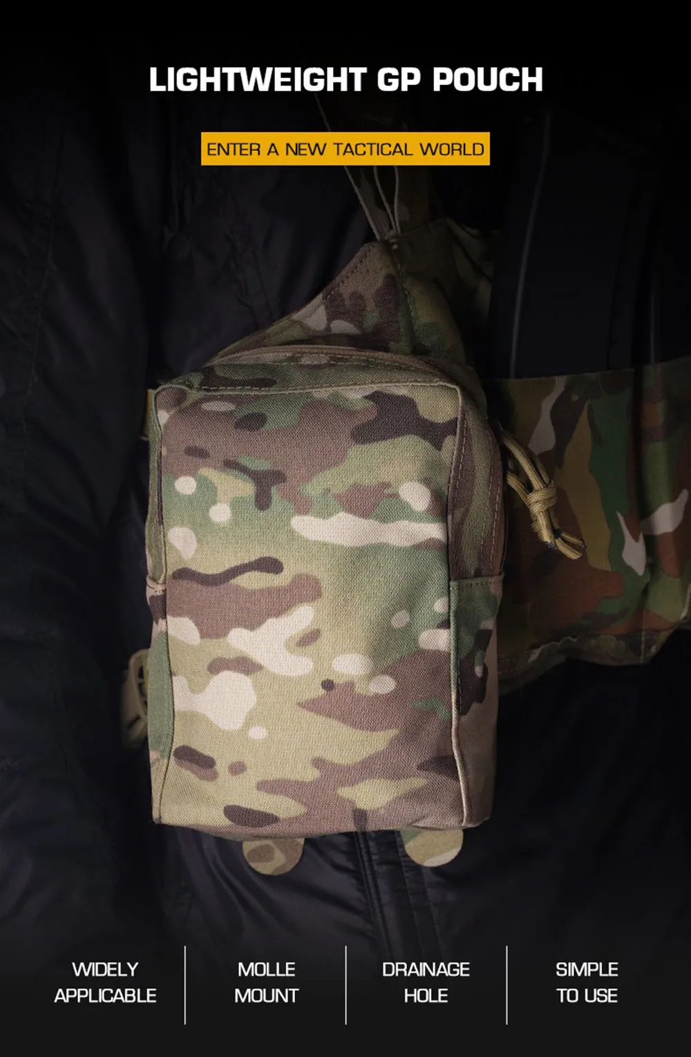Bolsa táctica MOLLE en uso para organización de accesorios