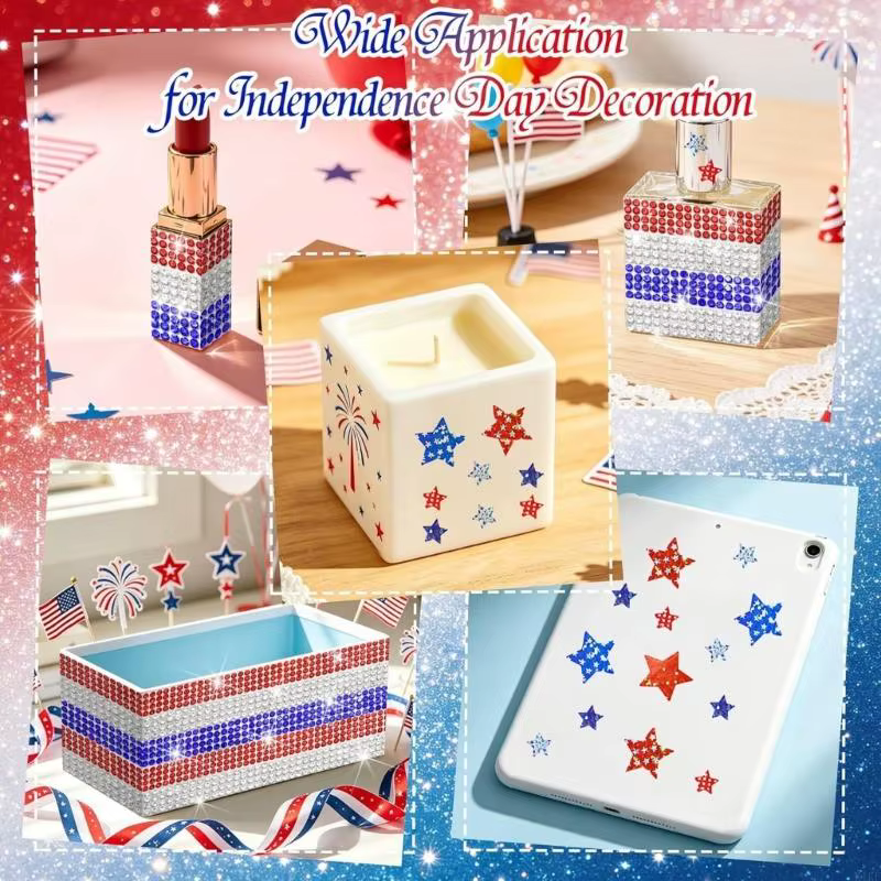 Cinta adhesiva diamantes imitación rojo, blanco y azul – Estrellas - imagen 3