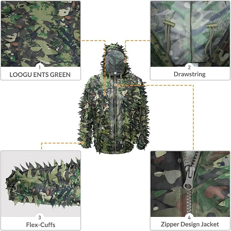 Traje camuflaje hojas ripstop transpirable para caza, airsoft y fauna - imagen 2