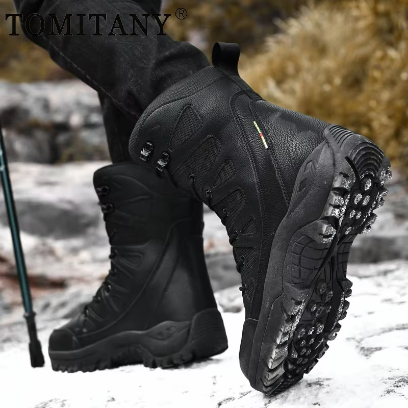 Botas militares impermeables de cuero con forro polar para montaña