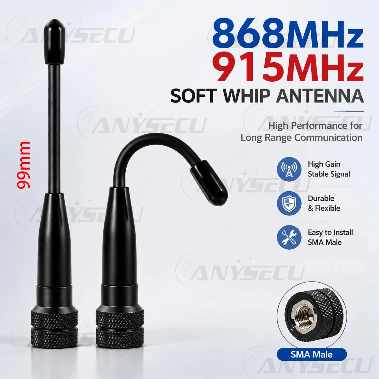 Anysecu Antena flexible LoRaWAN 868/915 MHz SMA macho 5 dBi - imagen 4