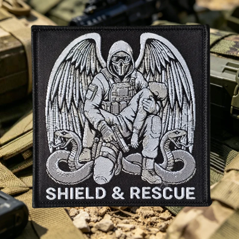 Parche táctico SHIELD RESCUE calavera con gancho y bucle para ropa - imagen 4