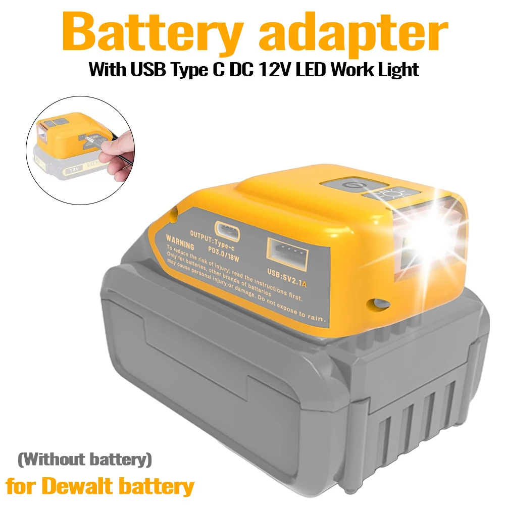 Adaptador convertidor de batería Dewal con USB Tipo C y LED - imagen 5
