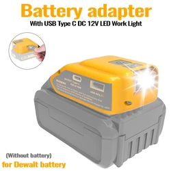 Adaptador convertidor de batería Dewal con USB Tipo C y LED