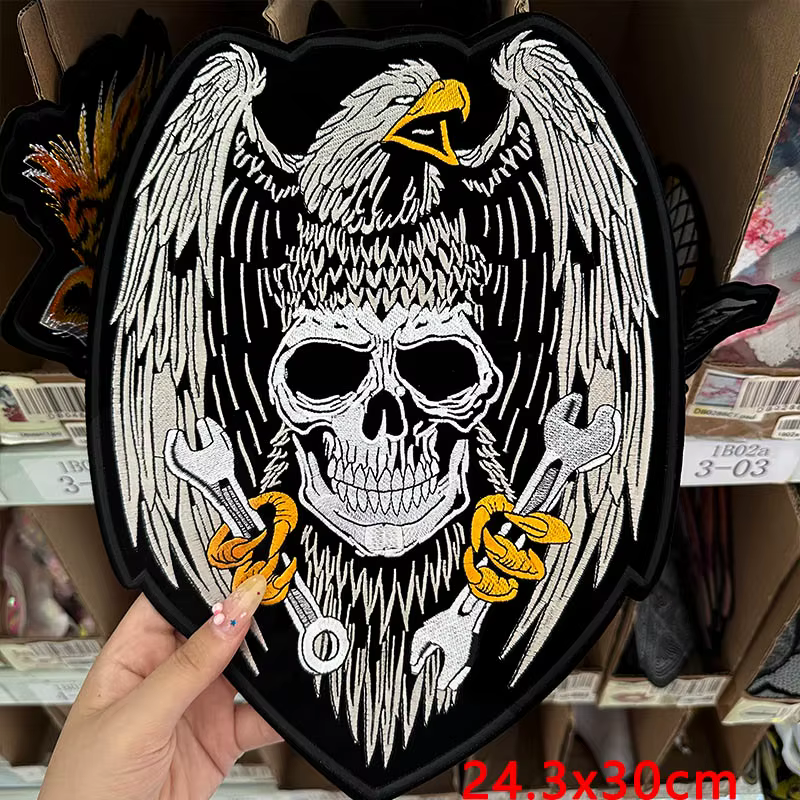 Parche bordado motero punk calavera grande termoadhesivo chaqueta - imagen 3