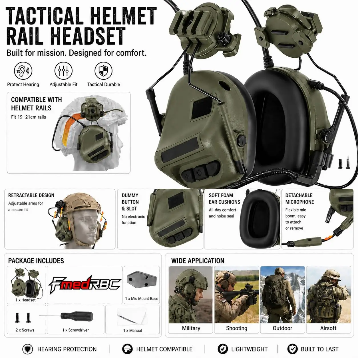 Casco Táctico FAST con Kit NVG, Luz Señalización y Auriculares - imagen 5