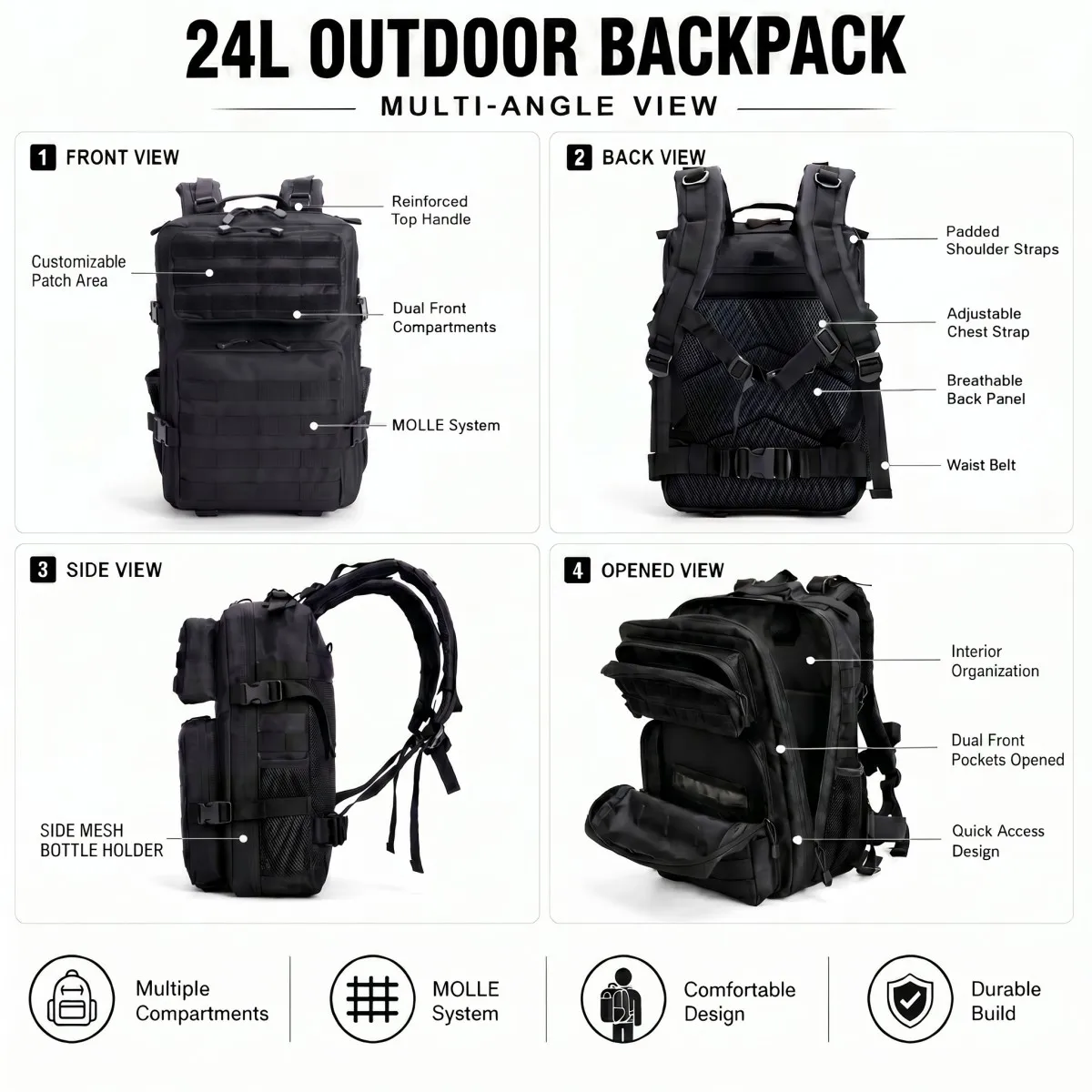 Mochila táctica MOLLE para camping, senderismo y caza diaria - imagen 4