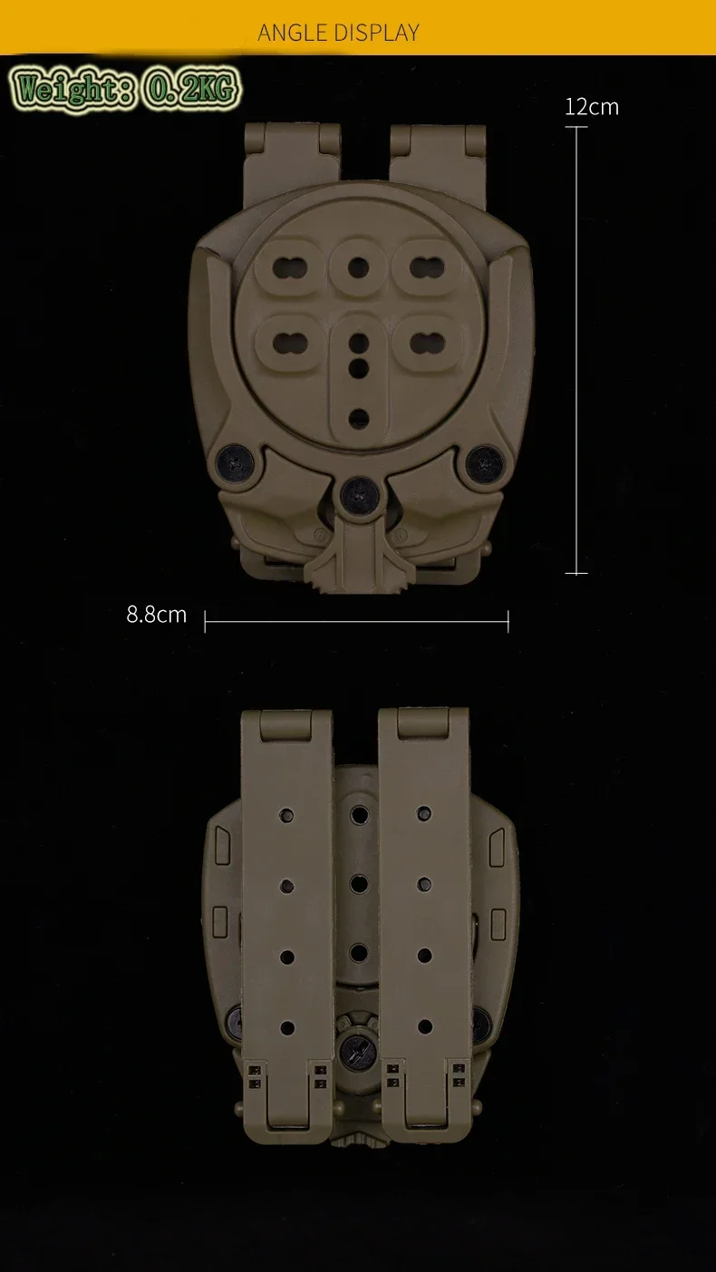 Detalle del mecanismo giratorio de 360 grados del adaptador táctico
