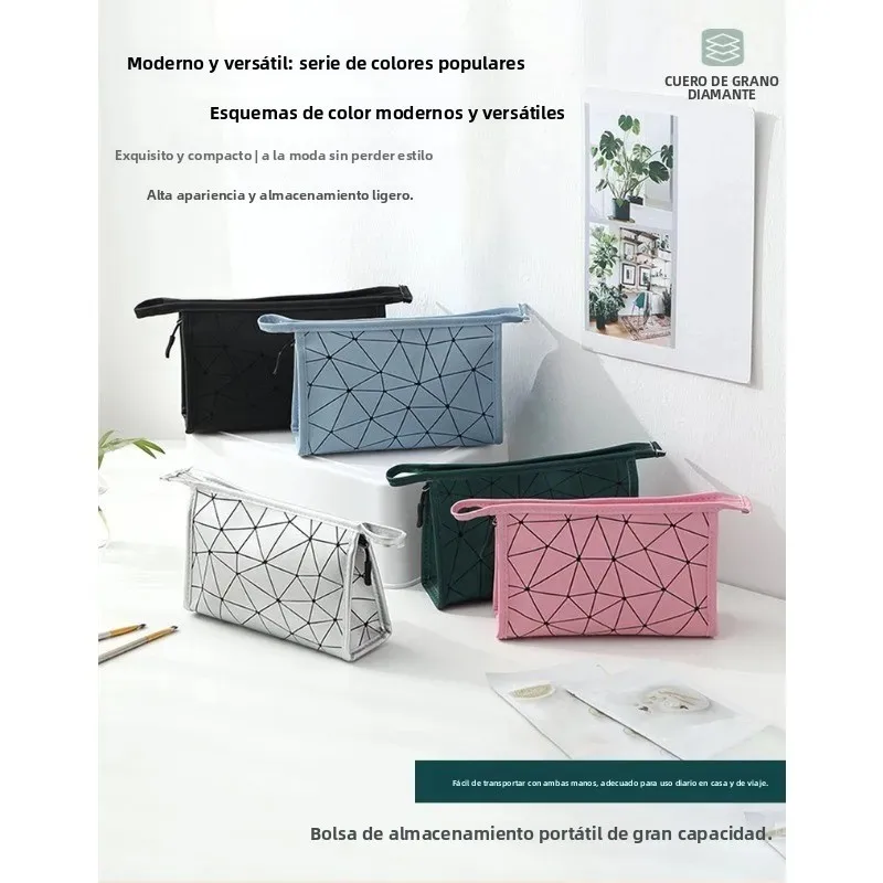 Neceser impermeable PU diamante bolsa de aseo gran capacidad - imagen 3