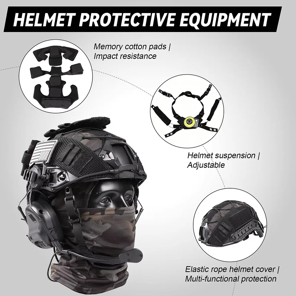 Conjunto de casco táctico para airsoft con pasamontañas y auriculares - imagen 4