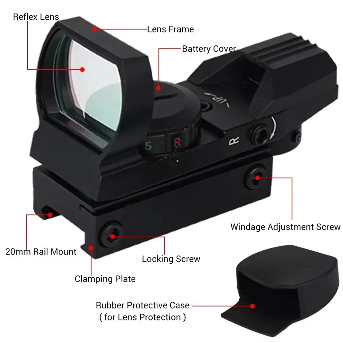 Mira táctica reflex roja en Picatinny/Weaver para airsoft y caza - imagen 2