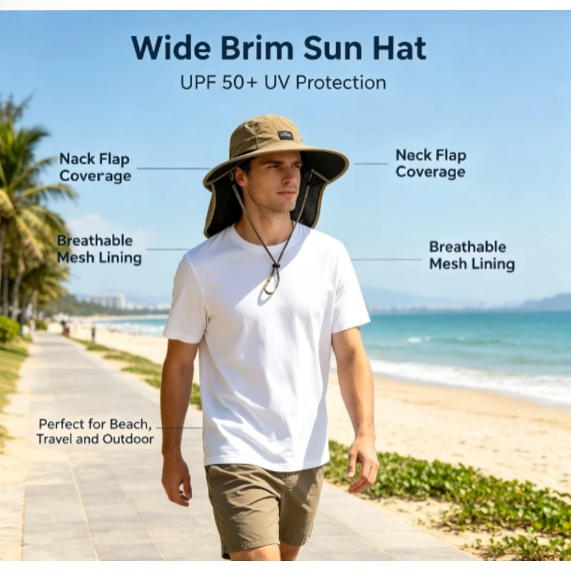 Sombrero de sol con protección UV y solapa cuello transpirable - imagen 2