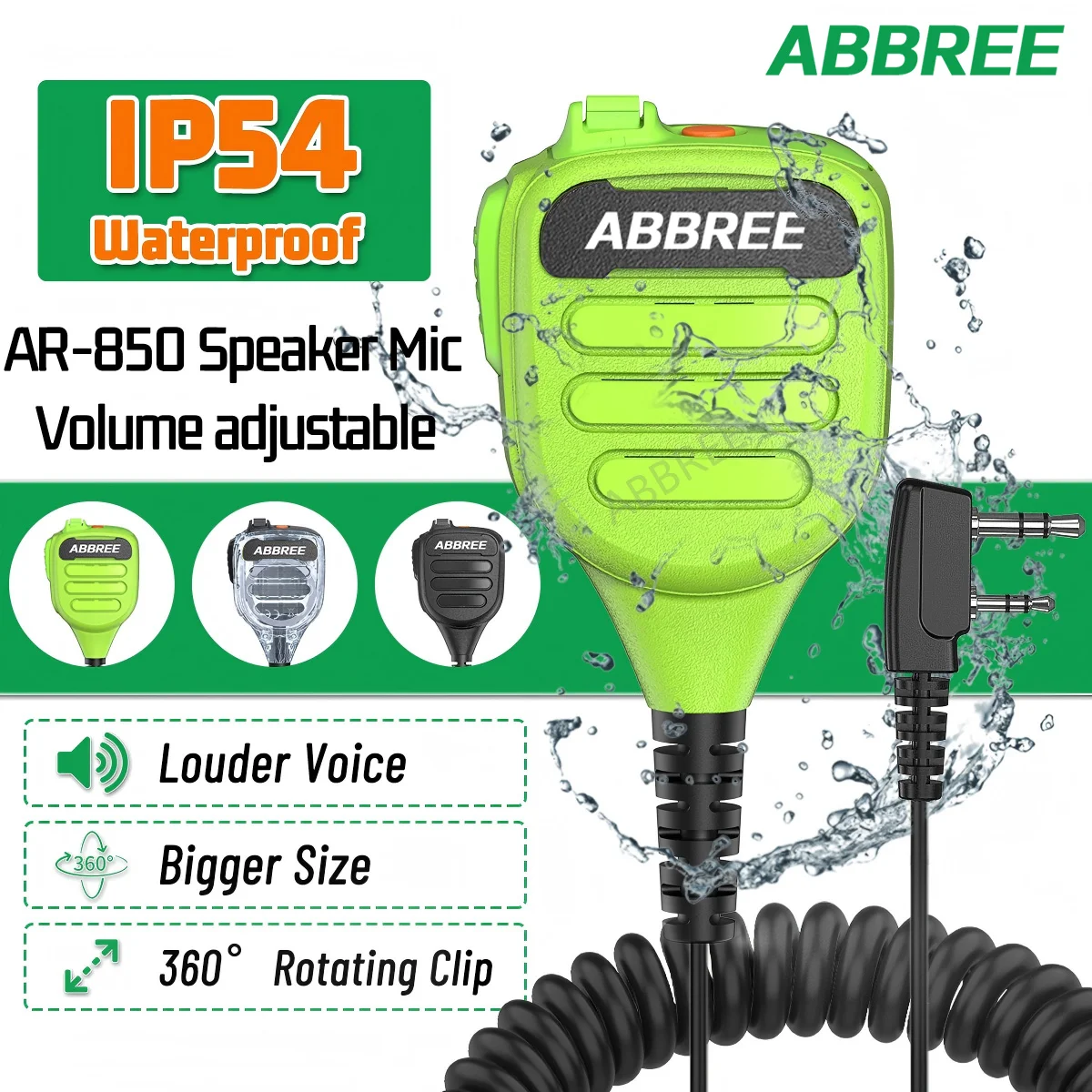 ABBREE AR-850 micrófono altavoz para walkie talkie resistente IP54 - imagen 2