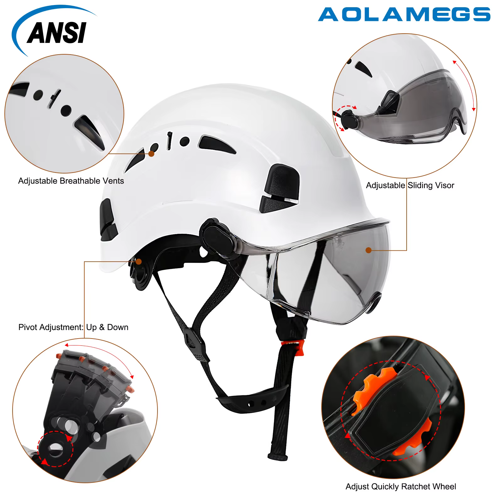 Casco de seguridad Aolamegs con visera y gafas integradas