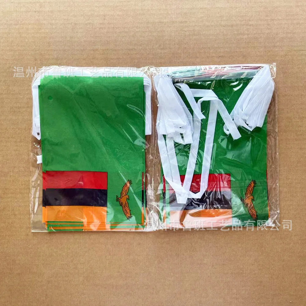 Detalle del material de poliéster y colores de la bandera de Zambia