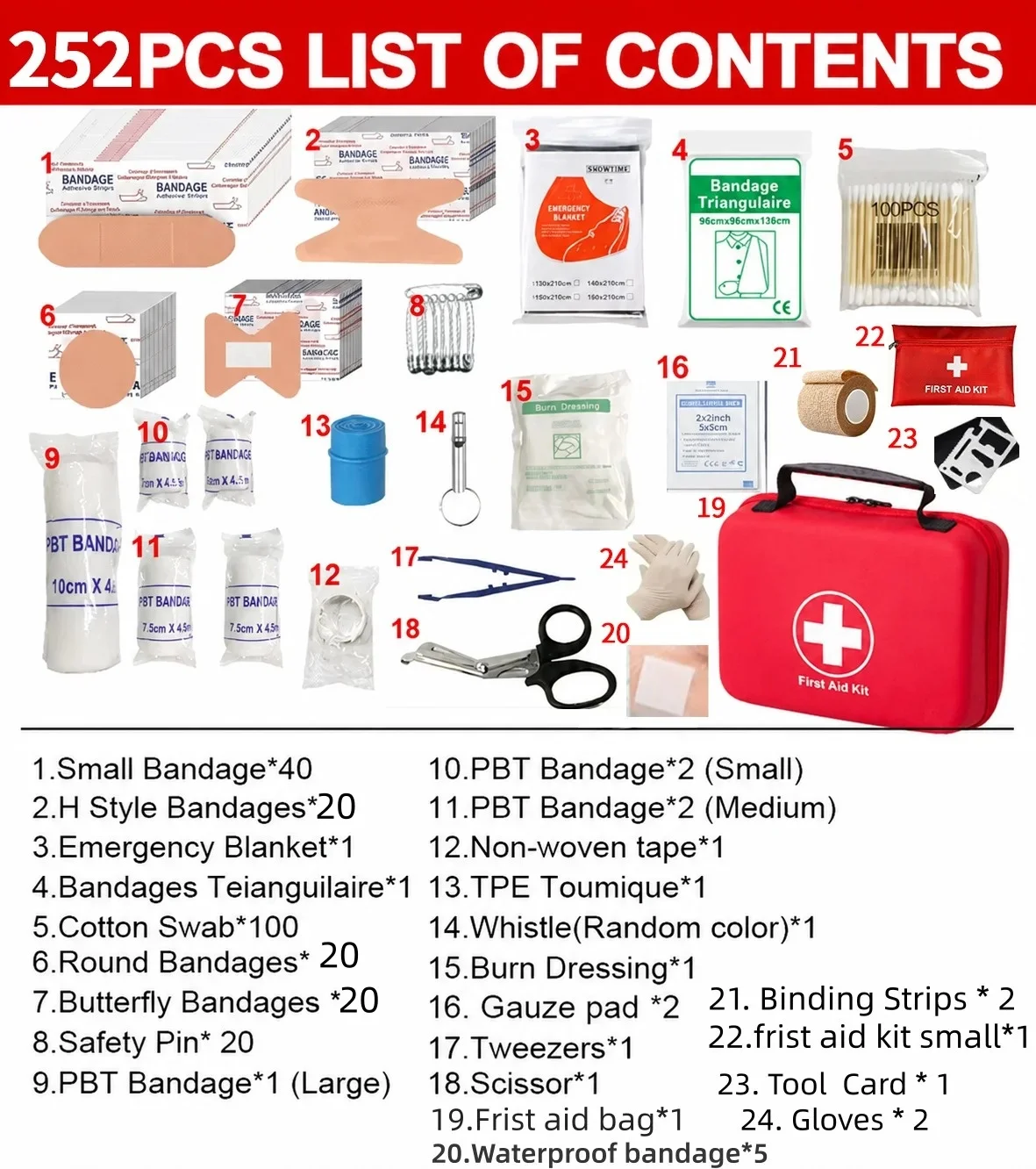 Botiquín de primeros auxilios portátil rojo para emergencias - imagen 3