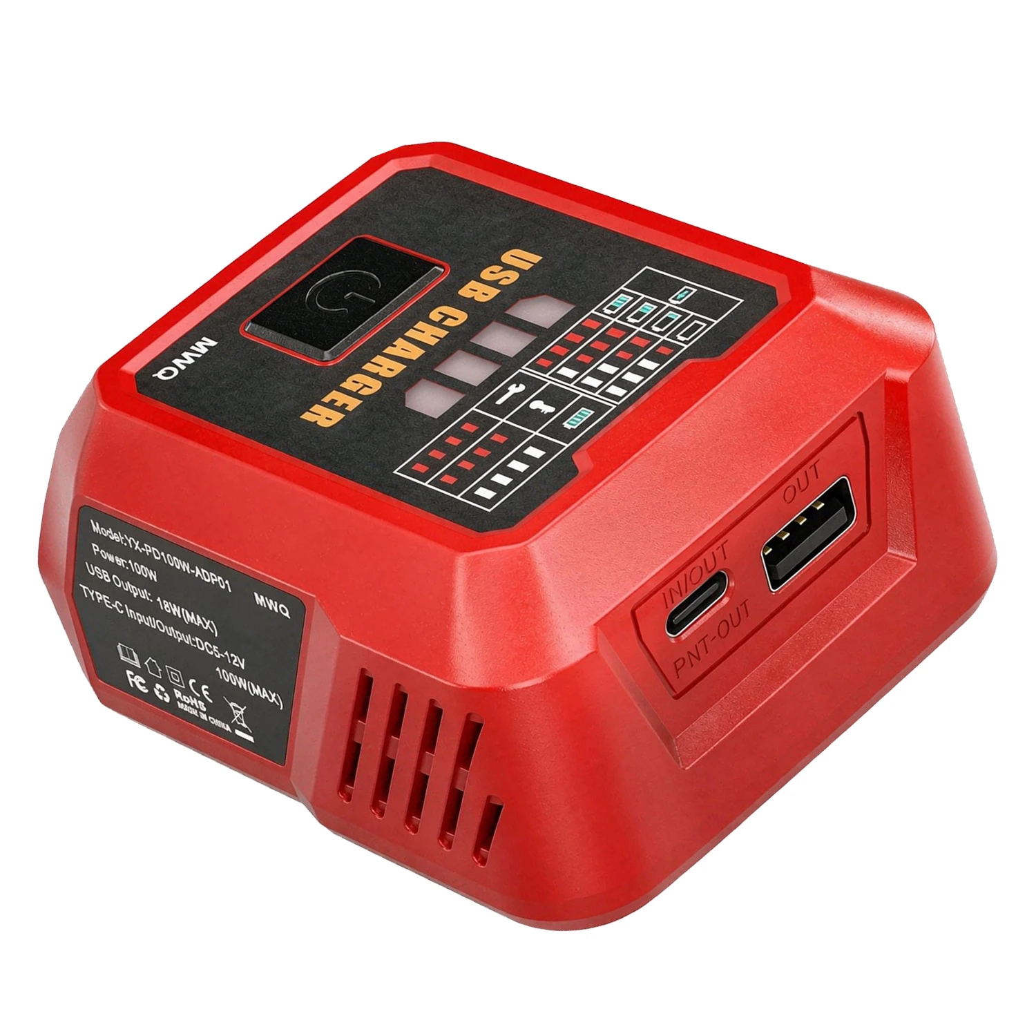 Puertos USB-C y USB-A del cargador