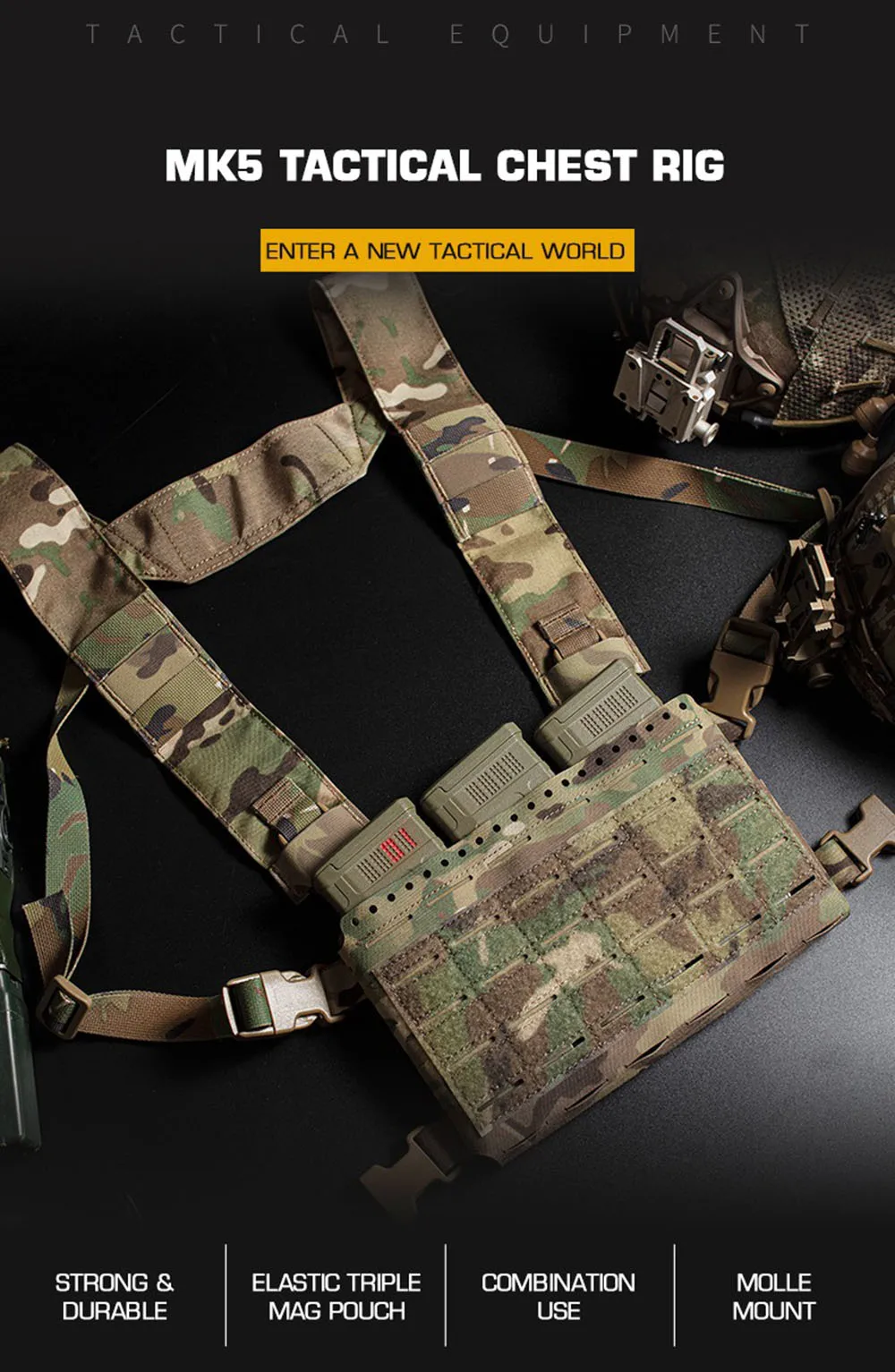 Chaleco táctico MK5 con corte láser y panel MOLLE