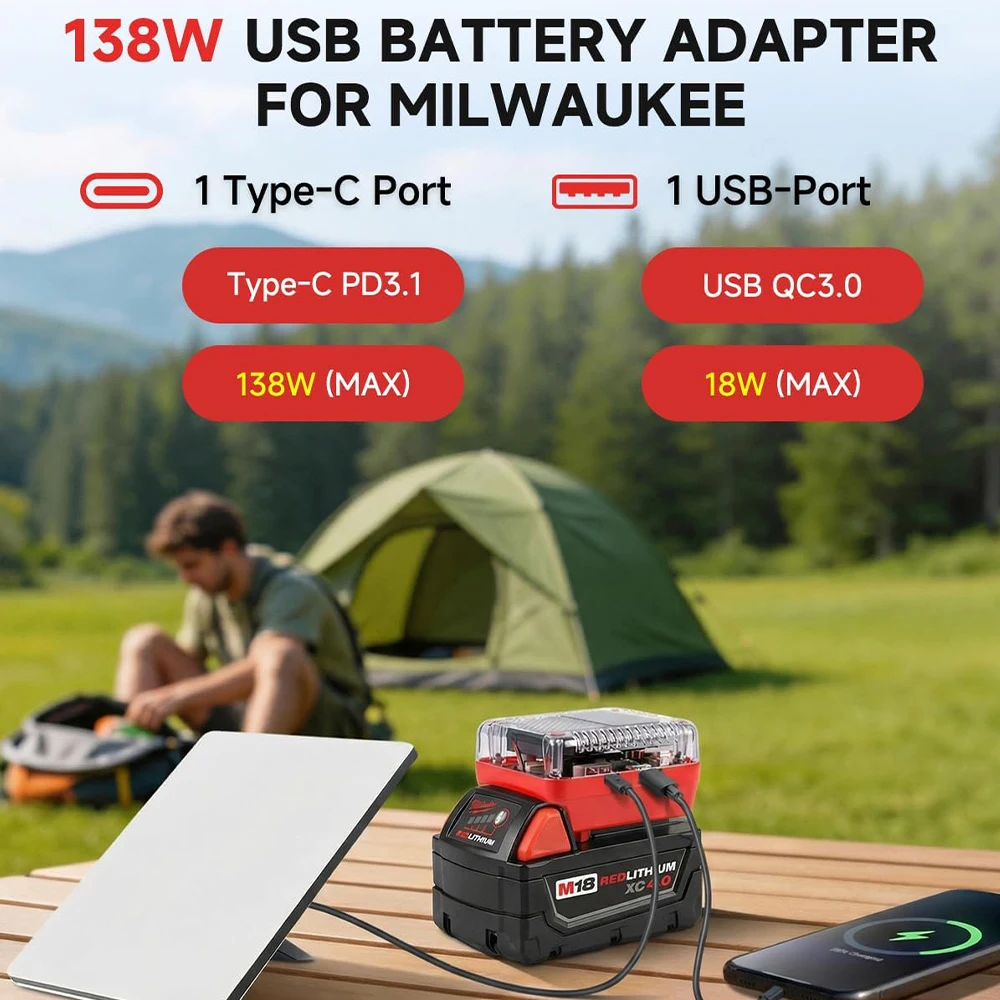 Adaptador batería Li-ion USB-C para pantalla digital Makita Milwaukee - imagen 2