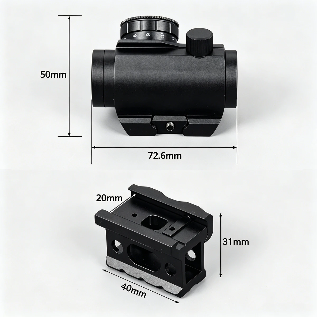 Mira roja reflex metálica ajustable para riel Picatinny AR15 - imagen 2